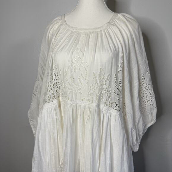 Free People White Eyelet Oversized Tunic Dress Boho Peasant Backless Large - Picture 3 of 10